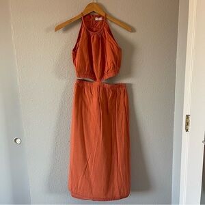 Paper Crane Cut Out Halter Dress Terracotta Orange Boho Maxi Style Size Small
